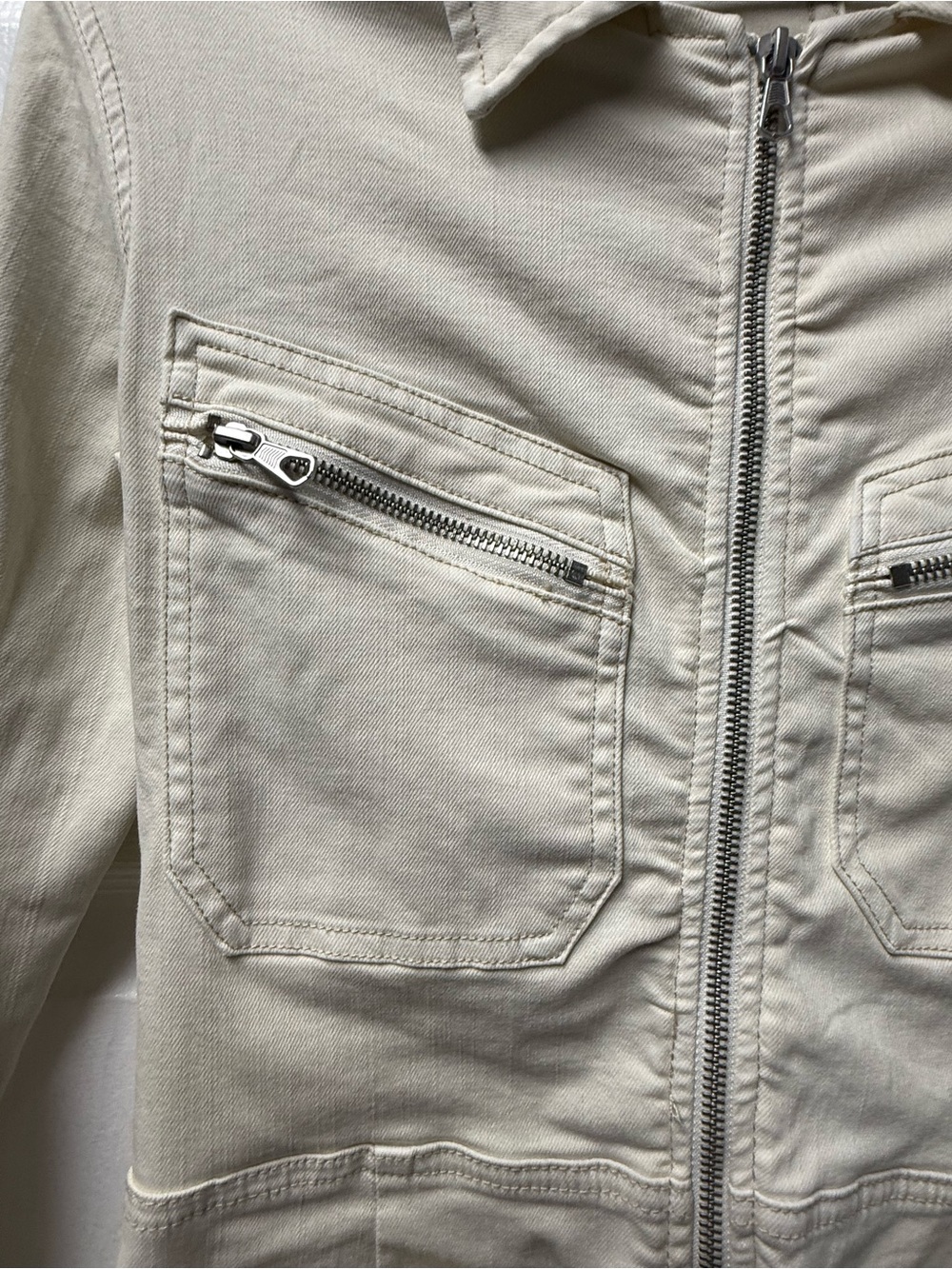 Free People Lennox Denim Cream Zip-Front Slim Utility Jumpsuit - Picture 4 of 9